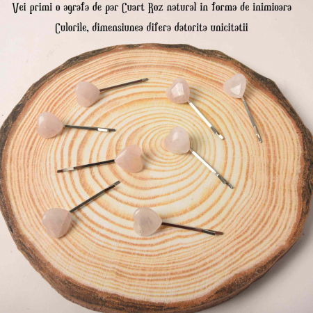 Agrafa de Par cu Inimioara din Cuart Roz [2]