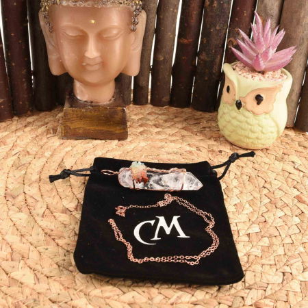 Colier 7 chakra cu Cristal de Stanca, infasurat intr-o sarma de cupru cu pietre semipretioase sparte, sub forma unui copac al vietii [1]