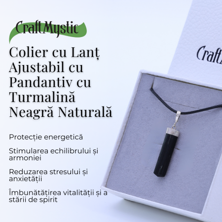 Colier Ajustabil cu Pandantiv din Turmalina neagra subtire 3-4 cm Argintiu [7]