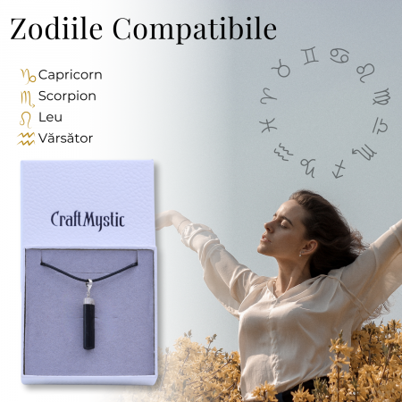 Colier Ajustabil cu Pandantiv din Turmalina neagra subtire 3-4 cm Argintiu [3]