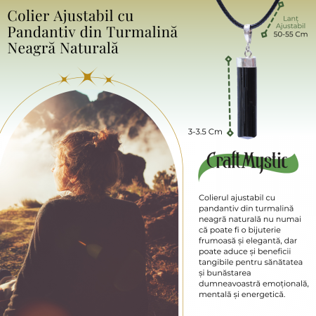 Colier Ajustabil cu Pandantiv din Turmalina neagra subtire 3-4 cm Argintiu [2]