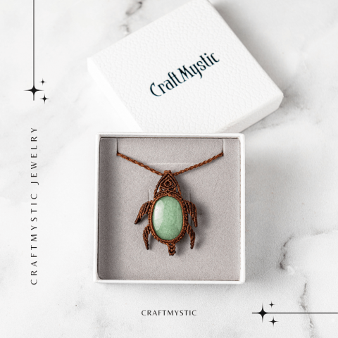 Colier Ajustabil Handmade cu Cristal de Aventurin Verde in Broscuta Impletita [5]