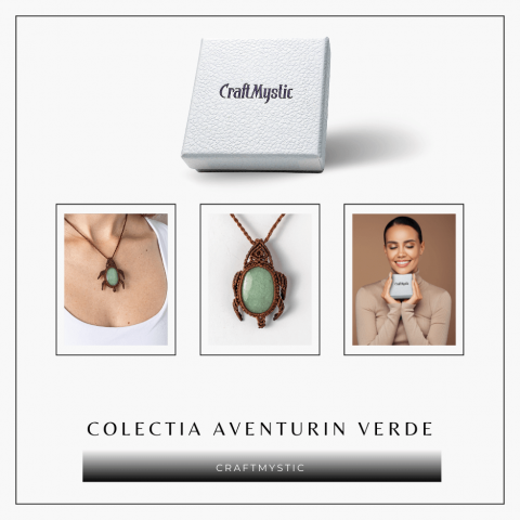 Colier Ajustabil Handmade cu Cristal de Aventurin Verde in Broscuta Impletita [6]