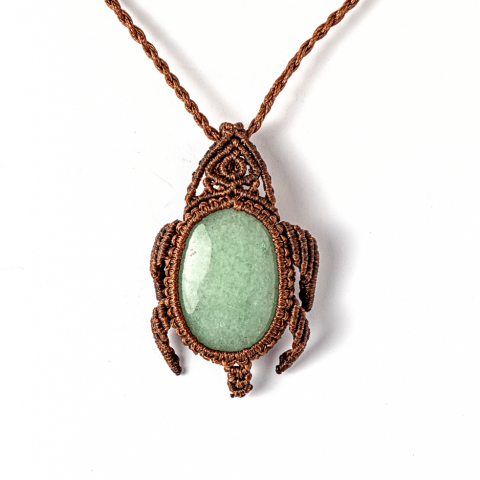 Prosperitate si Abundenta - Colier Ajustabil Handmade cu Cristal de Aventurin Verde in Broscuta Impletita
