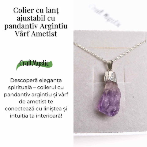 Colier argintiu cu varf de ametist brut – Calm si Eleganta Naturala [2]