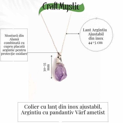 Colier argintiu cu varf de ametist brut – Calm si Eleganta Naturala [3]