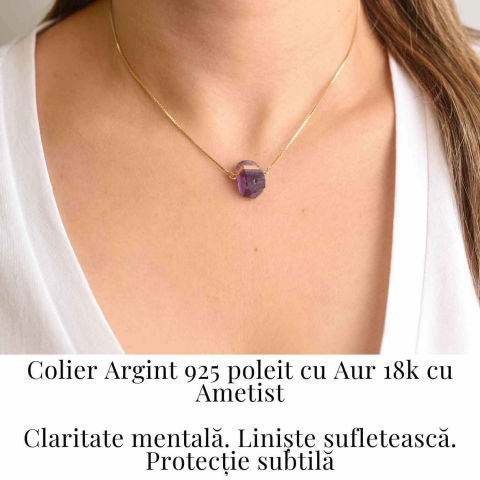 Colier Ametist Brut din Argint 925 Placat cu Aur 18K – Claritate Mentala si Liniște Interioara [1]