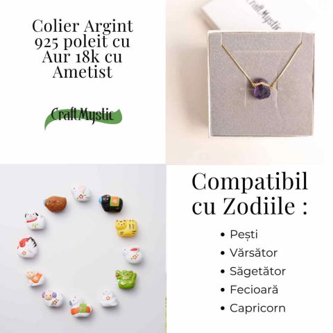 Colier Ametist Brut din Argint 925 Placat cu Aur 18K – Claritate Mentala si Liniște Interioara [3]
