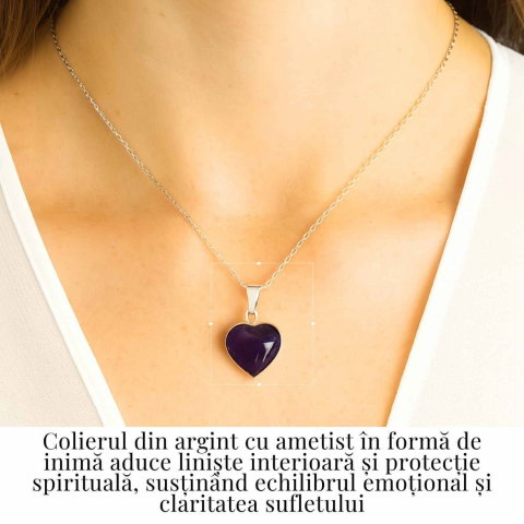 Liniste si Intuitie Profunda – Colier Inima cu Ametist si Argint 925 [1]