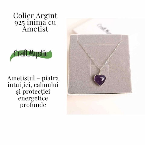 Liniste si Intuitie Profunda – Colier Inima cu Ametist si Argint 925 [2]