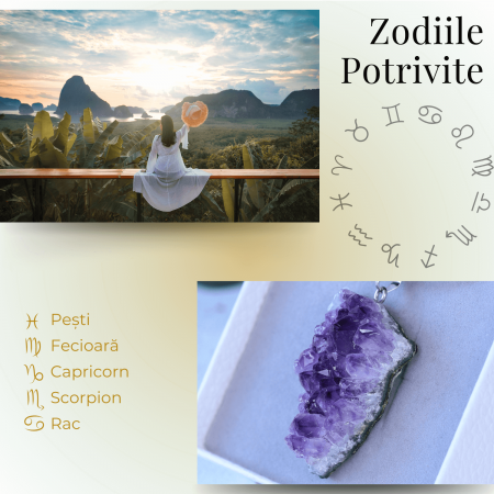 Colier ajustabil cu pandantiv Ametist brut neregulat, calm si claritate [3]