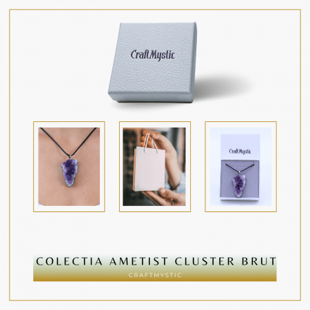 Colier ajustabil cu pandantiv Ametist brut neregulat, calm si claritate [6]
