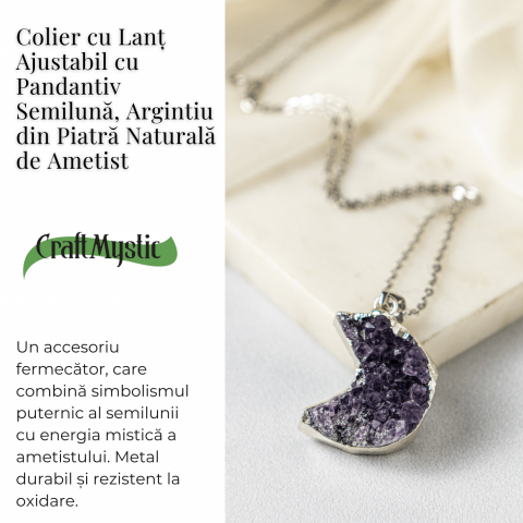 Colier Argintiu cu Ametist Druzy Semiluna – Claritate si Echilibru [4]