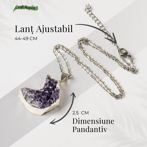 Colier Argintiu cu Ametist Druzy Semiluna – Claritate si Echilibru [2]