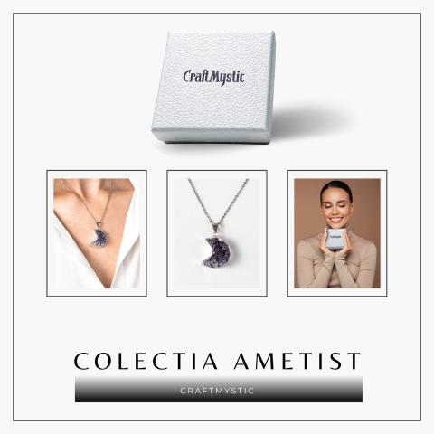 Colier Argintiu cu Ametist Druzy Semiluna – Claritate si Echilibru [5]