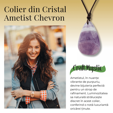 Colier cu Pandantiv din Ametist Chevron Natural in Forma de ou, Accesoriu Elegant pentru Femei [3]