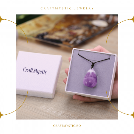 Colier cu Pandantiv din Ametist Chevron Natural in Forma de ou, Accesoriu Elegant pentru Femei [1]