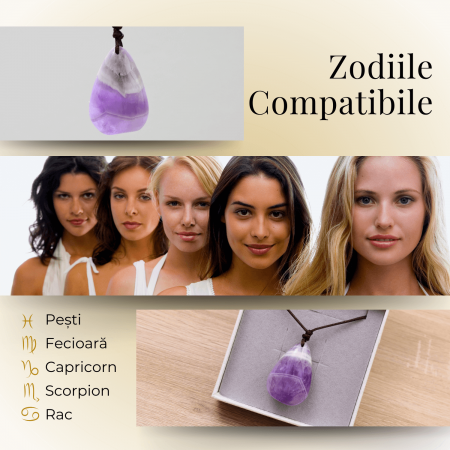 Colier cu Pandantiv din Ametist Chevron Natural in Forma de ou, Accesoriu Elegant pentru Femei [5]