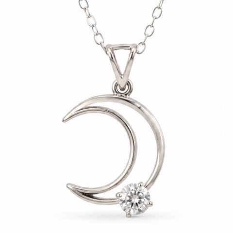Moissanit - Colier Semiluna cu Moissanit din Argint 925 – Feminitate si Stralucire Mistica