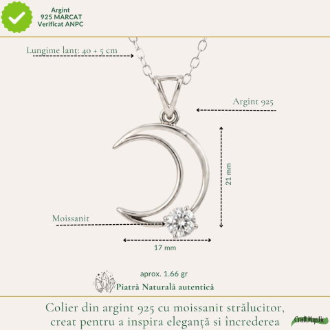 Colier Semiluna cu Moissanit din Argint 925 – Feminitate si Stralucire Mistica [3]