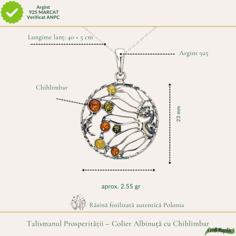 Colier Argint 925 Rotund Soare si Luna cu Chihlimbar Natural – Echilibru si Vitalitate [3]