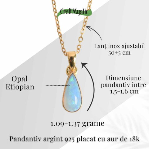 Colier Argint 925 Aur 18K cu Opal Etiopian Lacrima – Intuitie si Claritate [4]