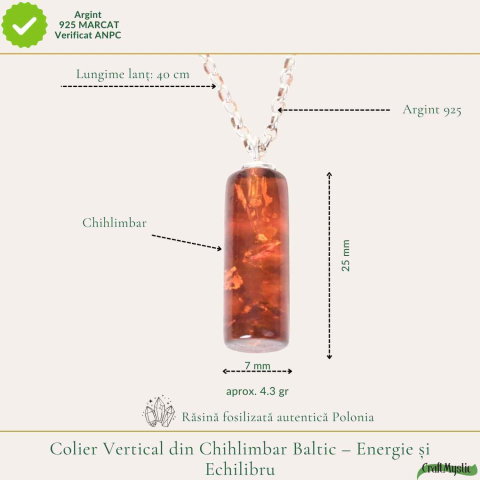 Colier argint 925 cilindru cu chihlimbar natural – Energie solara si claritate [3]