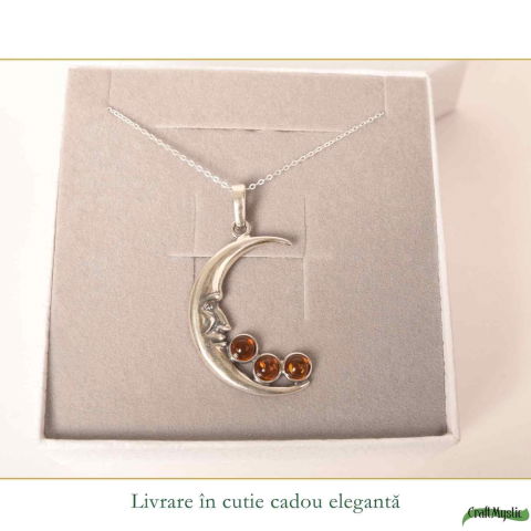 Colier Argint 925 Semiluna cu Chihlimbar Natural – Vitalitate si Protecție Solara [5]
