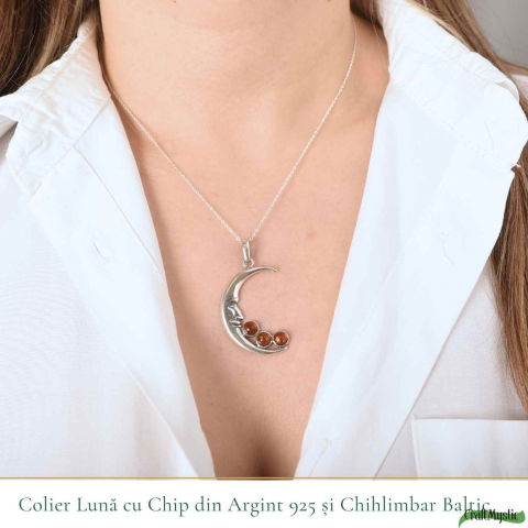 Colier Argint 925 Semiluna cu Chihlimbar Natural – Vitalitate si Protecție Solara [1]