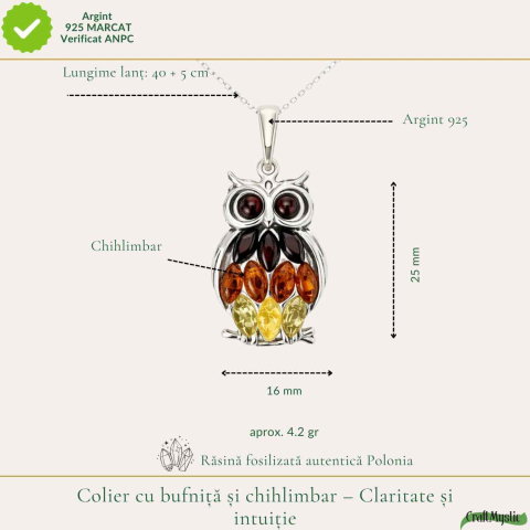 Colier argint 925 Bufnita 3 culori cu chihlimbar natural – Claritate si energie [3]