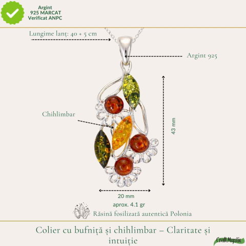 Colier argint 925 buchet flori cu chihlimbar natural – Vitalitate si feminitate [3]