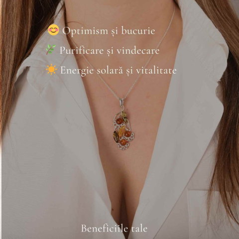 Colier argint 925 buchet flori cu chihlimbar natural – Vitalitate si feminitate [2]