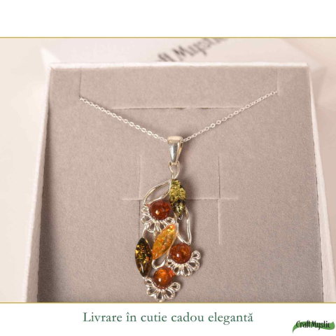 Colier argint 925 buchet flori cu chihlimbar natural – Vitalitate si feminitate [5]
