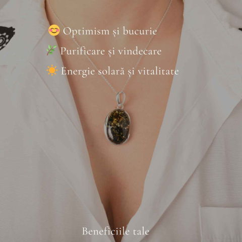 Colier Argint 925 cu Chihlimbar Verde Natural Oval – Energie Calda si Echilibru [2]
