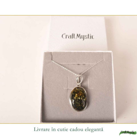 Colier Argint 925 cu Chihlimbar Verde Natural Oval – Energie Calda si Echilibru [5]