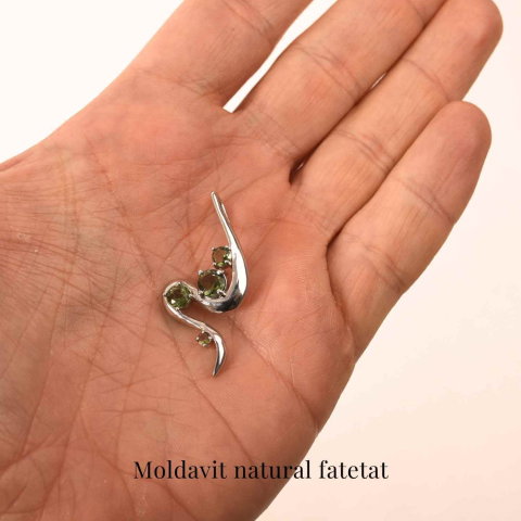 Colier Argint 925 rodiat cu Moldavit natural fatetat 3.4 g – trezirea constiintei si transformare interioara [5]