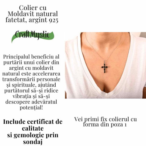 Colier cruce din Argint 925 rodiat cu Moldavit natural fatetat – protectie energetica si intuitie [3]