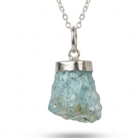 Bijuterii Semiprețioase - Colier Argint 925 cu Acvamarin Brut Natural – Claritate si Calm Interior