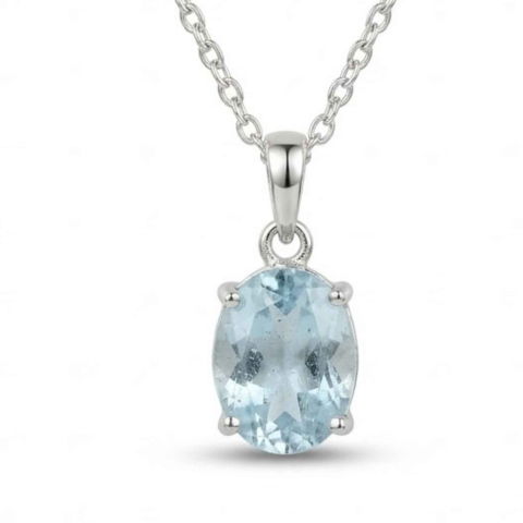 Bijuterii Semiprețioase - Colier Argint 925 cu Acvamarin Oval Fatetat – Claritate si Calm Interior