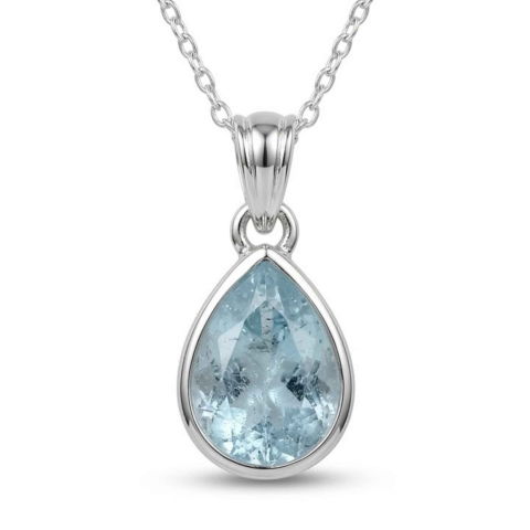 Bijuterii Semiprețioase - Colier Argint 925 cu Acvamarin Lacrima Fatetat – Claritate si Calm Interior