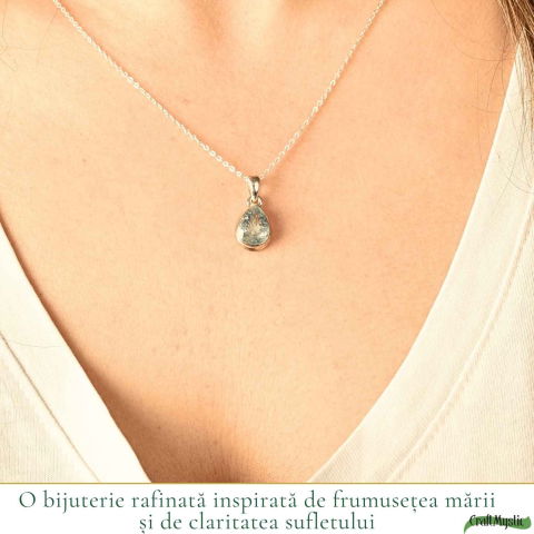 Colier Argint 925 cu Acvamarin Lacrima Fatetat – Claritate si Calm Interior [1]