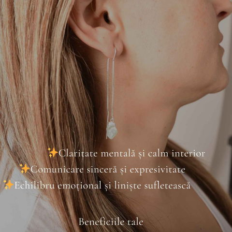 Cercei Argint 925 cu Acvamarin Brut si Lant – Calm Interior si Eleganta Naturala [2]