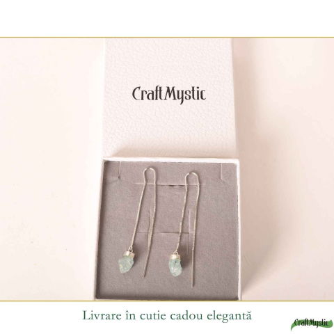 Cercei Argint 925 cu Acvamarin Brut si Lant – Calm Interior si Eleganta Naturala [5]