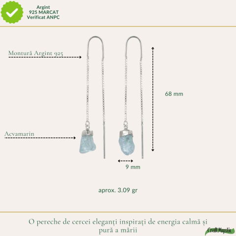 Cercei Argint 925 cu Acvamarin Brut si Lant – Calm Interior si Eleganta Naturala [3]