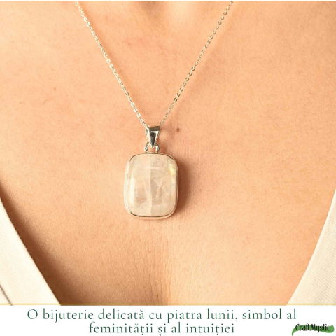 Colier Argint 925 cu Piatra Lunii Dreptunghi – Intuitie si Echilibru Emotional [1]