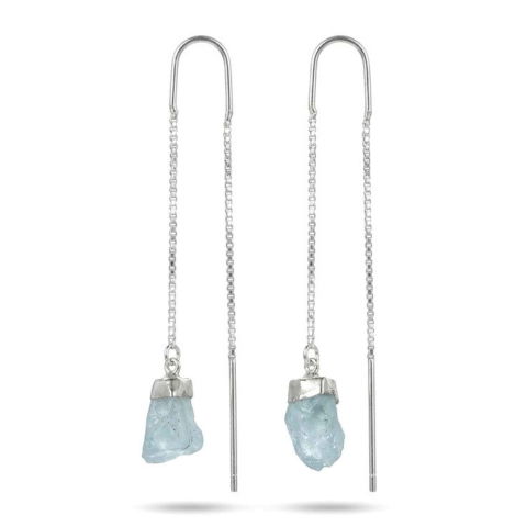 Bijuterii Semiprețioase - Cercei Argint 925 cu Acvamarin Brut si Lant – Calm Interior si Eleganta Naturala