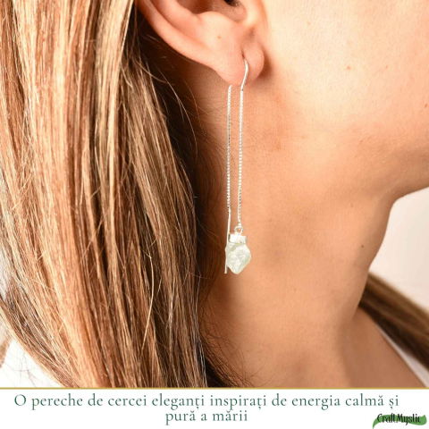 Cercei Argint 925 cu Acvamarin Brut si Lant – Calm Interior si Eleganta Naturala [1]