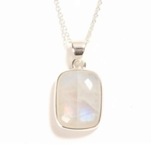 Protectie - Colier Argint 925 cu Piatra Lunii Dreptunghi – Intuitie si Echilibru Emotional