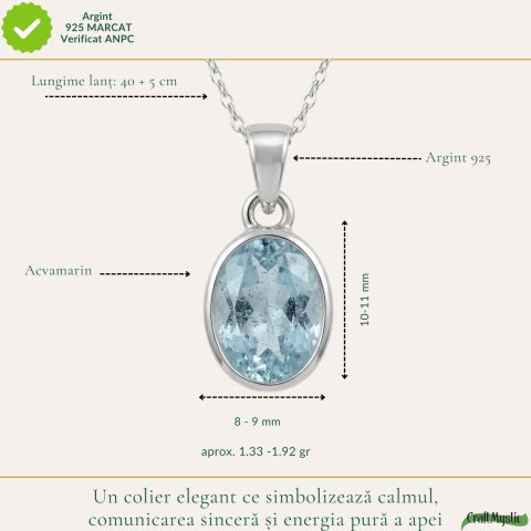 Colier Argint 925 cu Acvamarin Oval Fatetat – Claritate si Calm Interior [3]