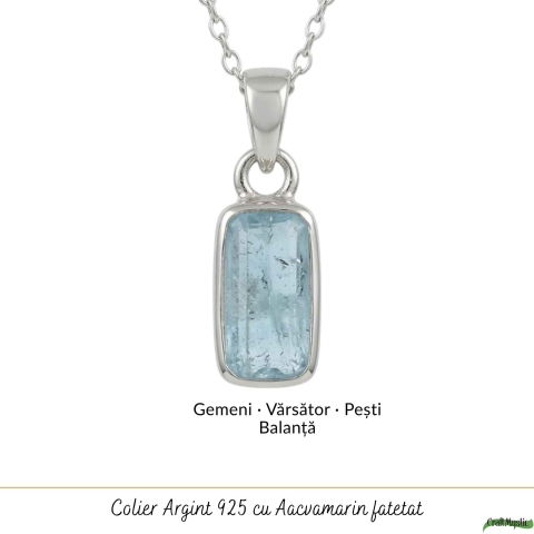 Colier Argint 925 cu Acvamarin Dreptunghi Fatetat – Claritate si Calm Interior [4]